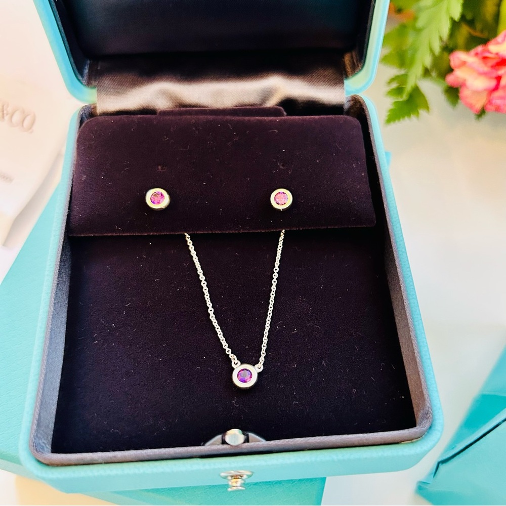 Tiffany & Co Elsa Peretti Amethyst Necklace & Stud Earrings Set  Unworn - Picture 6 of 8